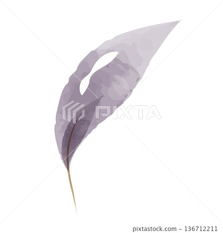 A single light purple watercolor leaf is displayed against a clean white background. It features a delicate, artistic wash of color and unique cutouts, resembling an abstract botanical element. 136712211