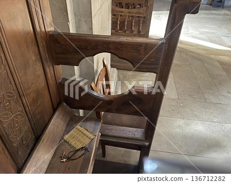 cross on the old church chair for the pray cross on the old church chair for the pray 136712282