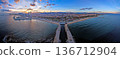 Barcelona aerial panorama at sunset with beach marina and skyline 136712904