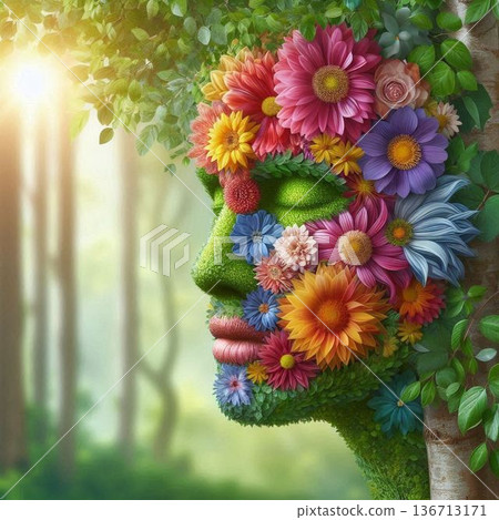 A human face made of colorful flowers and greenery.[61] 136713171