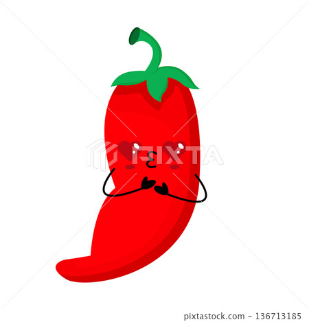Funny red pepper character with with heart shaped eyes. 136713185