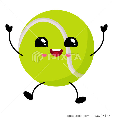 Cute kawaii flat tennis ball character. 136713187