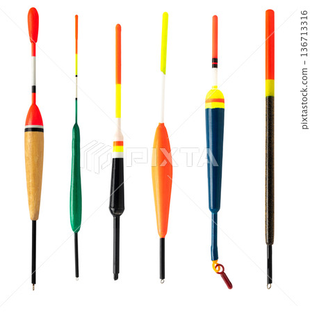 Fishing tackle, various floats close-up Fishing tackle, various floats close-up 136713316