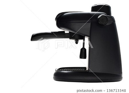 Black coffee machine on a white isolated Black coffee machine on a white isolated 136713348