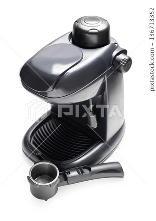 Black coffee machine on a white isolated 136713352