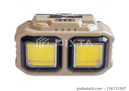 hand flashlight close-up, on a white isolated hand flashlight close-up, on a white isolated 136713367