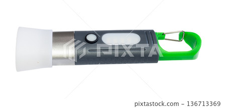 hand flashlight close-up, on a white isolated hand flashlight close-up, on a white isolated 136713369