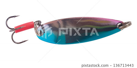 Fishing tackle, spoon bait close-up Fishing tackle, spoon bait close-up 136713443