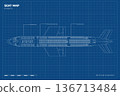 Passenger aircraft blueprint. Commercial aircraft seat map. Interior of a modern turbojet aircraft. Top view drawing 136713484