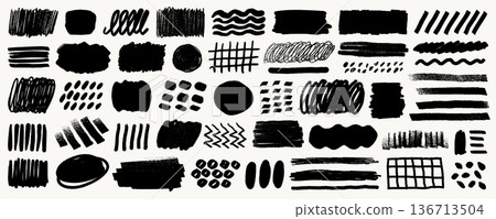 Crayon line highlight scribble set in black on white background with underline strokes, boxes and doodle marks. Crayon line highlight elements in rough pencil and pen texture. Crayon line highlight scribble set in black on white background with underline strokes, boxes and doodle marks. Crayon line highlight elements in rough pencil and pen texture. 136713504