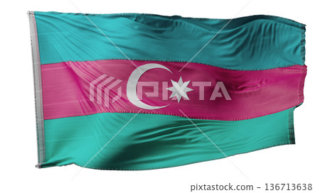 Waving Azerbaijan Flag With Crescent And Eight-Pointed Star On White Background 136713638