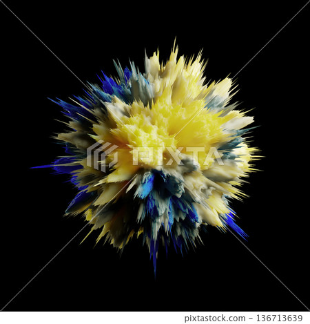 Colorful Abstract Explosion: Vibrant Spiky 3D Burst of Particles and Energy on Black Background 136713639
