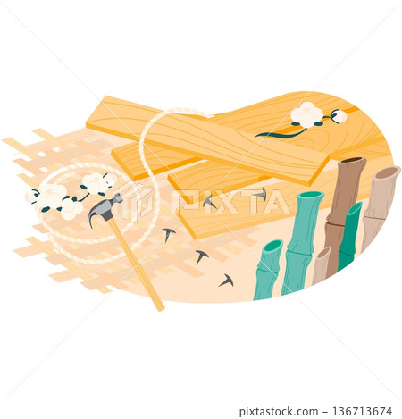 Eco craft carpentry work vector scene illustration 136713674