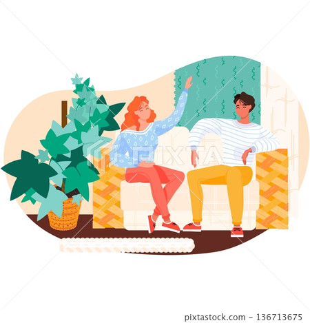 Young man woman talking on bench vector cartoon 136713675