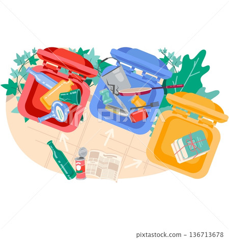 Trash bin for garbage sorting vector top view 136713678