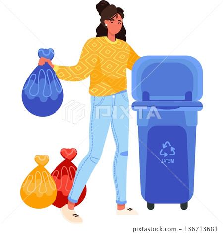 Woman sorting garbage for recycle vector icon Woman sorting garbage for recycle vector icon 136713681
