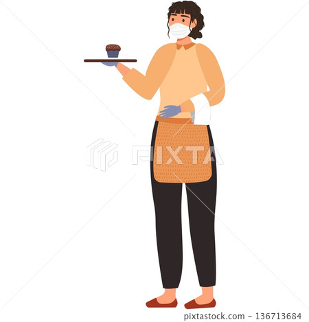 Woman waiter in mask apron vector illustration Woman waiter in mask apron vector illustration 136713684