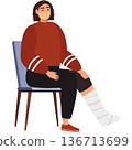 Woman in face mask with broken leg vector icon 136713699