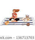 Woman sitting on blanket reading book vector 136713703