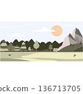 Forest mountain scene vector flat nature landscape 136713705