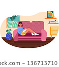 Woman writing in notebook on sofa at home vector 136713710
