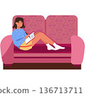 Woman writing in notebook on sofa vector icon 136713711