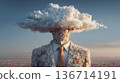Businessman With Cloud Head Made Of City Buildings Representing Stress, Creativity And Cloud Computing 136714191