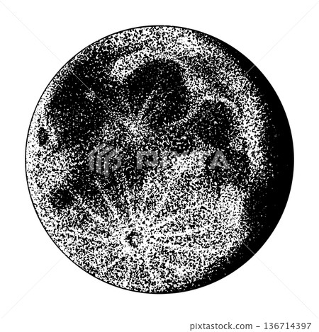 The Moon is the satellite of our planet Earth. Hand drawn illustration in dot work stippling style The Moon is the satellite of our planet Earth. Hand drawn illustration in dot work stippling style 136714397