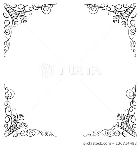 Calligraphy frame template with corner or borders with beautiful hand drawn calligraphic flourishing 136714488