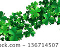 Saint Patricks day background with sprayed green clover leaves o 136714507