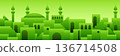 Arabic city panorama in pistachio green color with mosque silhouettes 136714508