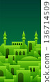 Arabic city panorama in pistachio green color for chocolate packaging 136714509