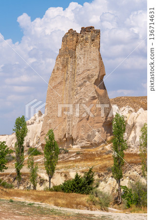 Volcanic rock formations landscape in Cappadocia, place of residence of ancient Christians 136714631