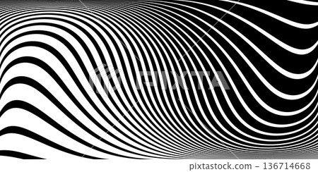 Wavy Lines Black and White Pattern. 3D Illusion. Abstract Halftone Background. 136714668