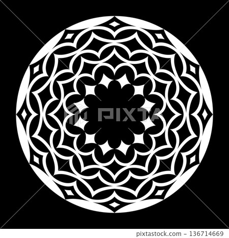 Abstract Radial White Pattern Circle Shape on Black Background. 136714669