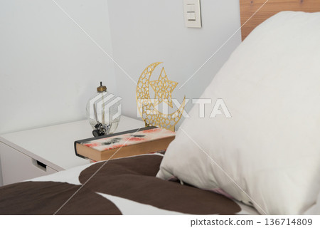 Modern bedroom with Ramadan decoration Modern bedroom with Ramadan decoration 136714809