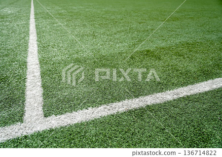 Green soccer field. Football sport background Green soccer field. Football sport background 136714822