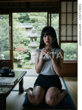 Countryside female college student reading 136714891