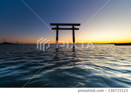 Kashima Shrine, West First Torii Gate and Sunset Kashima Shrine, West First Torii Gate and Sunset 136715123