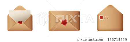 Sealed envelopes collection with wax seal and stamp 136715339