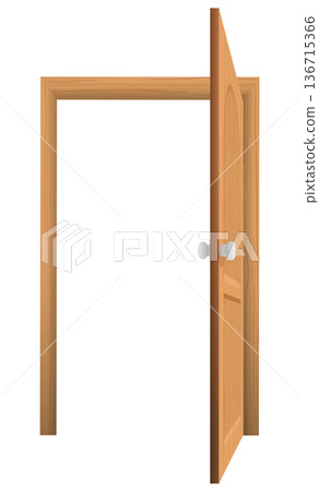 Wooden door frame with open door 136715366