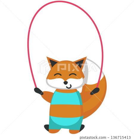 Fox jumping on rope vector cartoon cute character Fox jumping on rope vector cartoon cute character 136715413