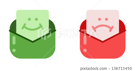Green happy and red sad envelopes: positive and negative messages 136715450
