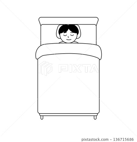 單色插圖，描繪了一位男子在床上安詳地睡覺。 136715686