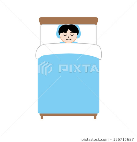 圖：一名男子仰臥在床上，身下鋪著藍色蒲團 136715687