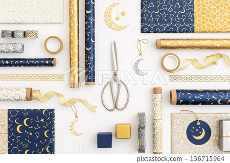 Eid Gift Wrapping on Craft Materials Clean and White Minimalistic 136715964