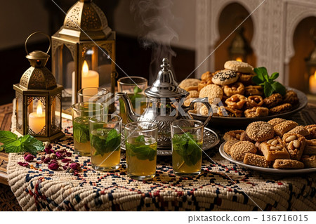 Mint Tea Moroccan in Teapot Eid Snack and Table Time Mint Tea Moroccan in Teapot Eid Snack and Table Time 136716015