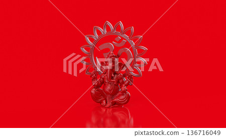 Red Ganesha with Om Symbol Background 3d render 136716049