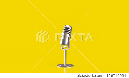 Vintage Silver Microphone on Bright Yellow Background 3d render. Vintage Silver Microphone on Bright Yellow Background 3d render. 136716064