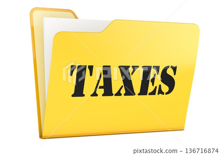 Taxes, yellow folder. 3D rendering Taxes, yellow folder. 3D rendering 136716874
